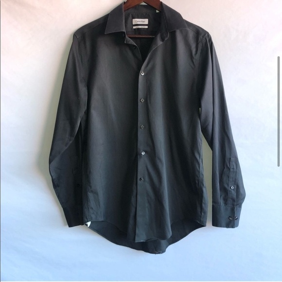 Men's Calvin Klein Non Iron Slim Fit Grey Button Down Shirt - Picture 2 of 8